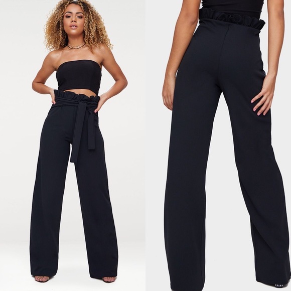 PrettyLittleThing Pants - Pretty Little Thing Paperbag Wide Leg Trousers 00